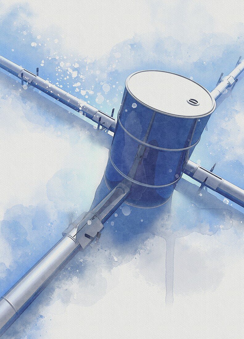 Oil drum and pipelines, conceptual illustration