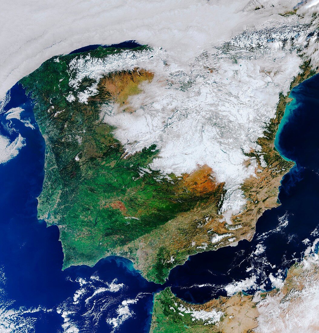 Snow in Spain, January 2021, satellite image