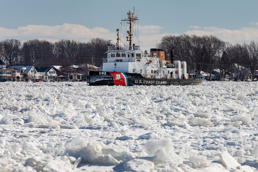 Icebreakers on St Clair River, Michigan, USA