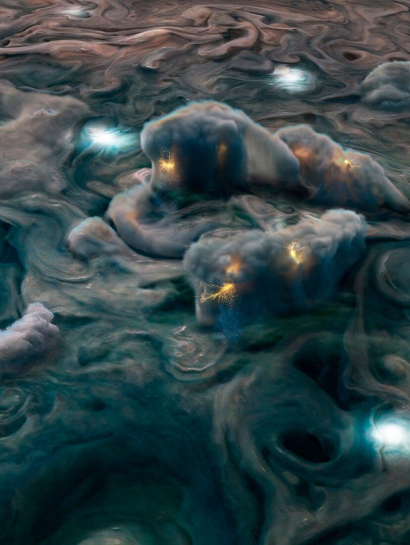 Shallow lightning on Jupiter, illustration
