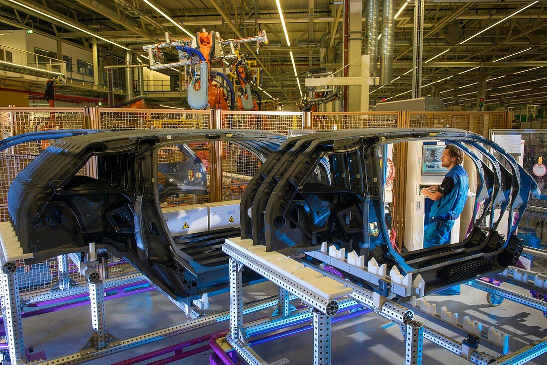 Assembly line in a car factory