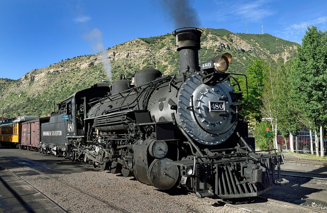 Steam engine on the Durango and Silverton Railroad, USA