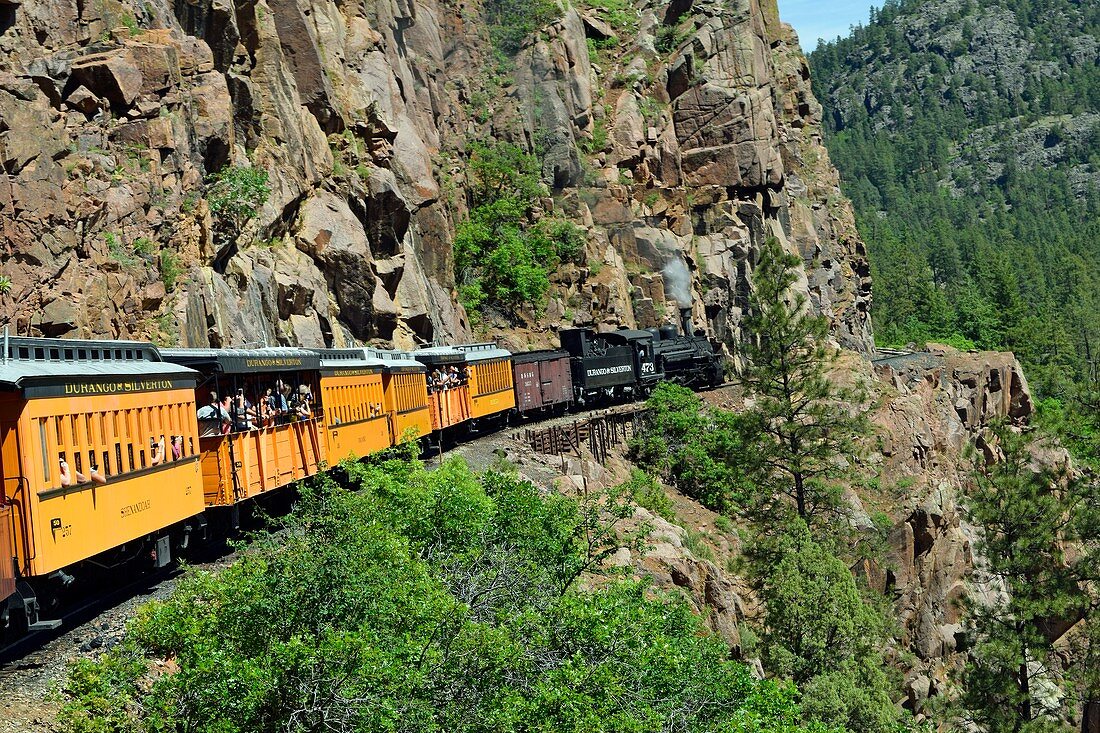 Steam engine on the Durango and Silverton Railroad, USA