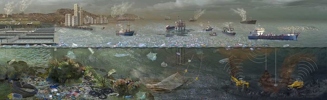 Polluted future ocean, illustration