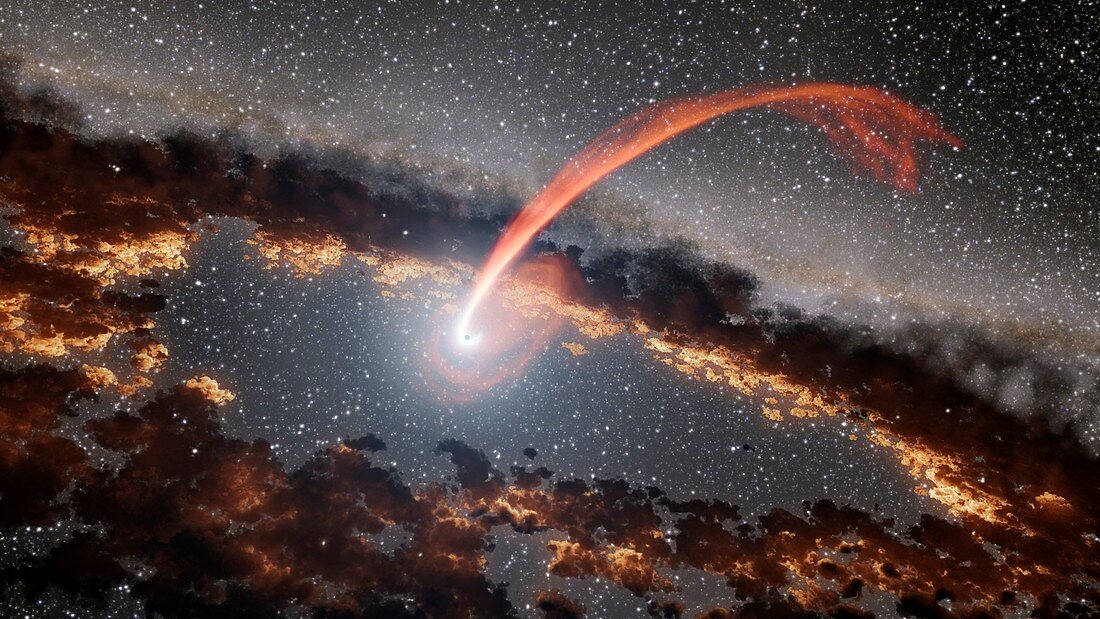 Star falling into a supermassive black hole, illustration
