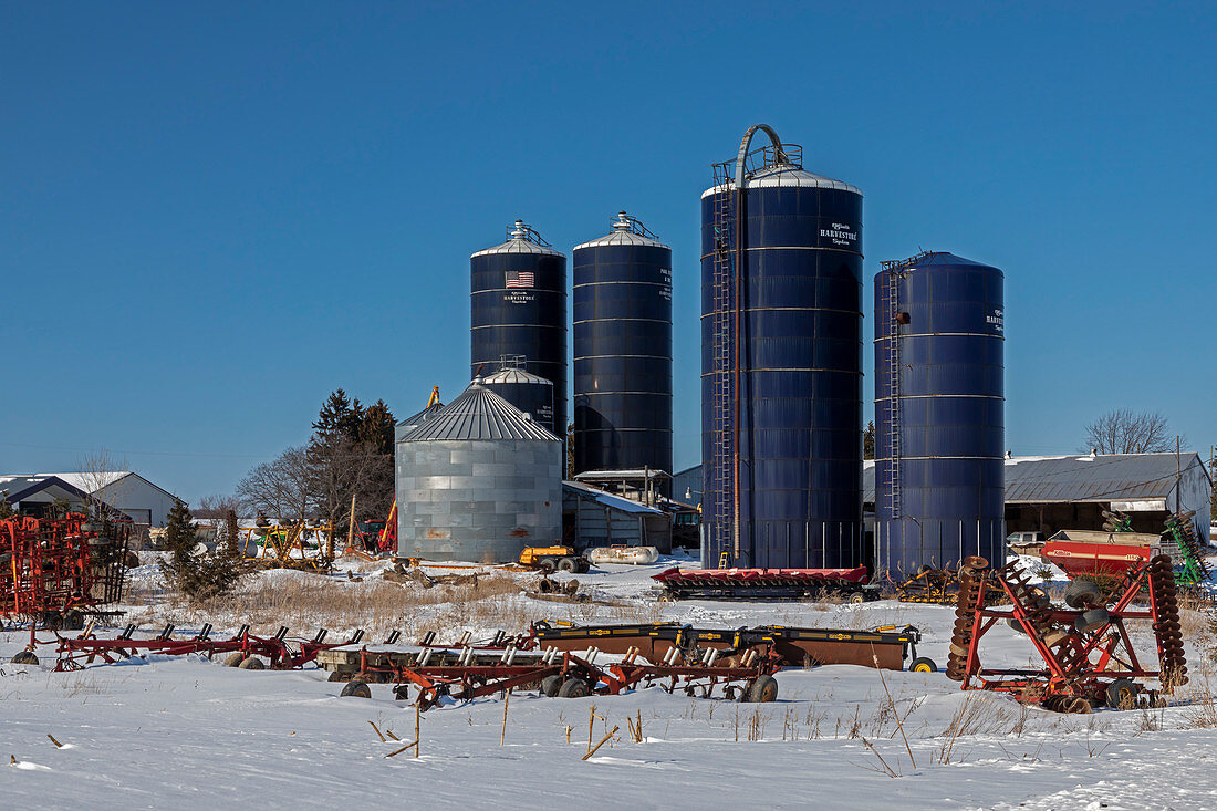 Silos on a farm, Michigan, USA