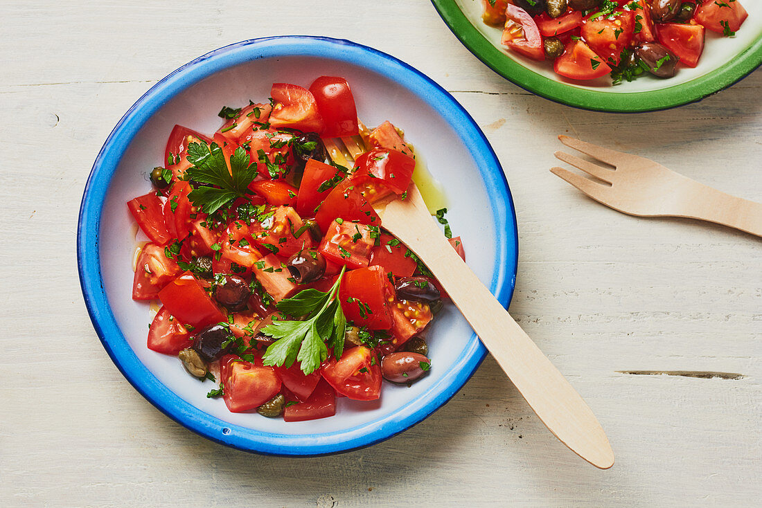 Tomato salad with olives and capers