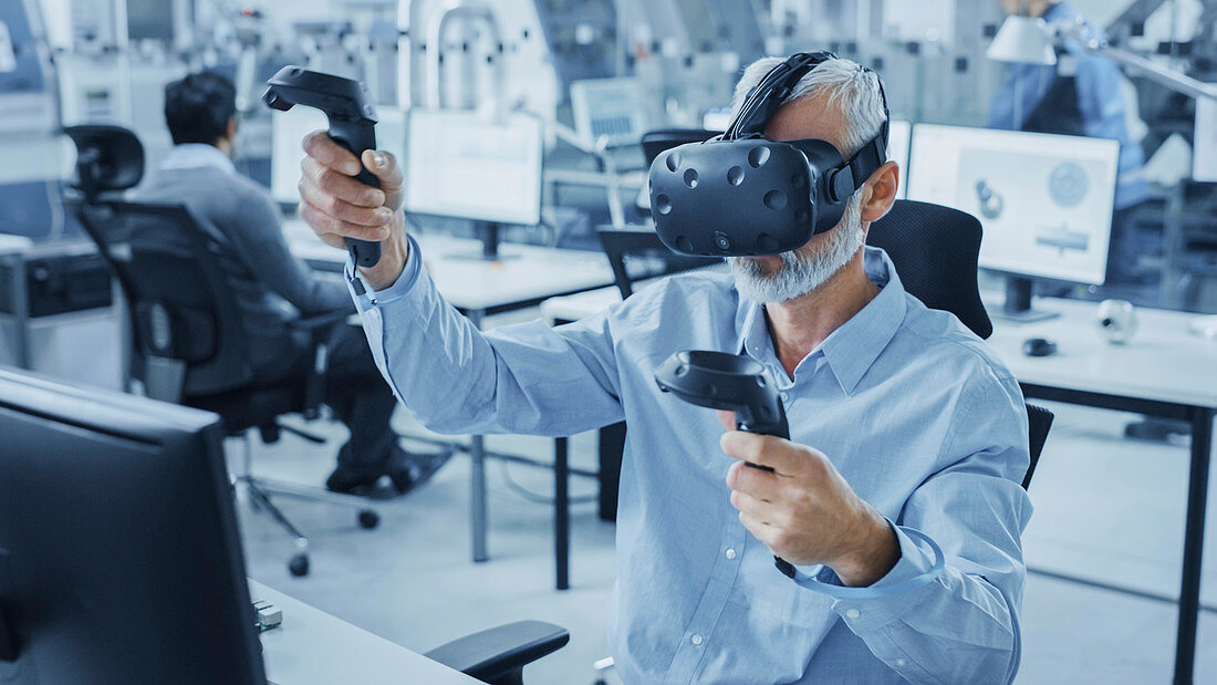 Engineer using a virtual reality headset