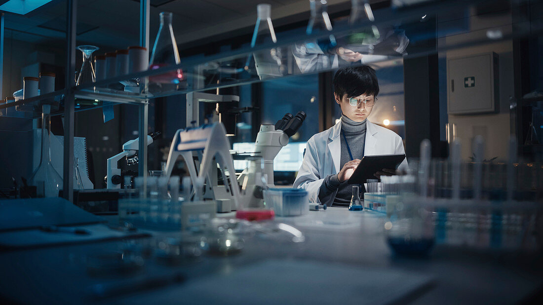 Scientist using a tablet