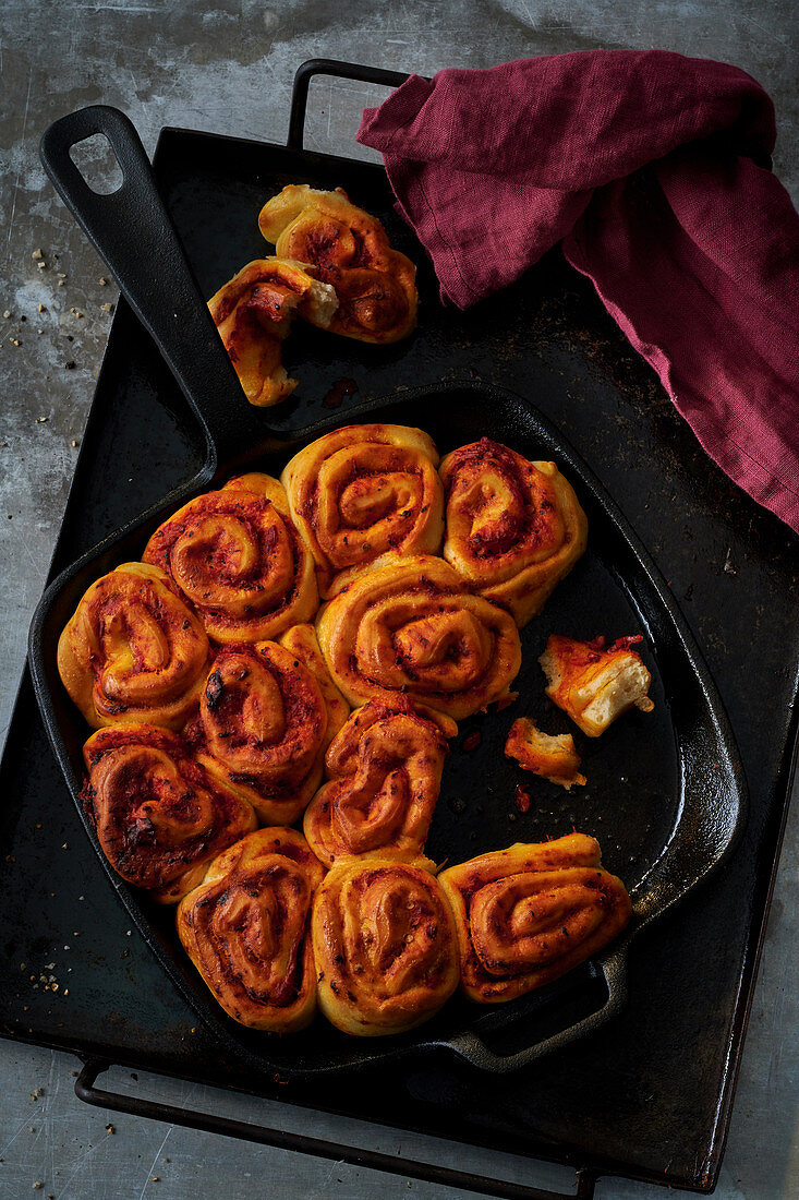 Hearty yeast rolls filled with ajvar