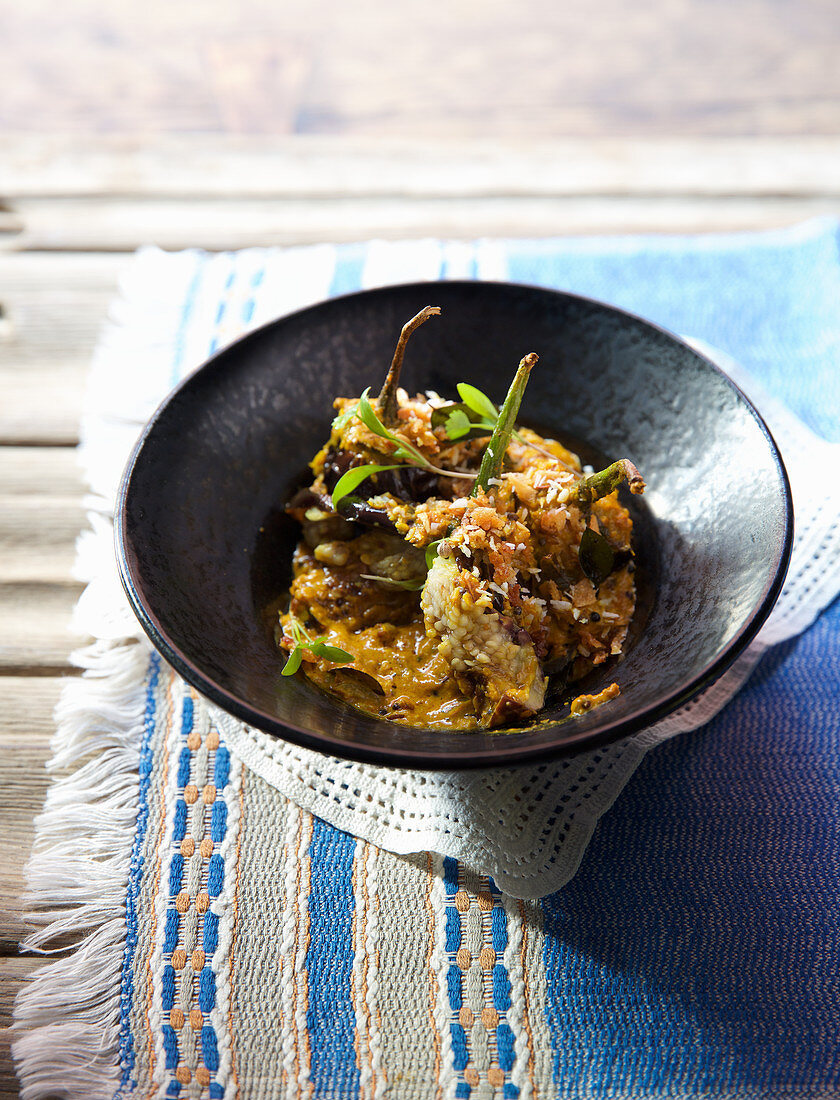 Fried baby eggplant with Indian spices