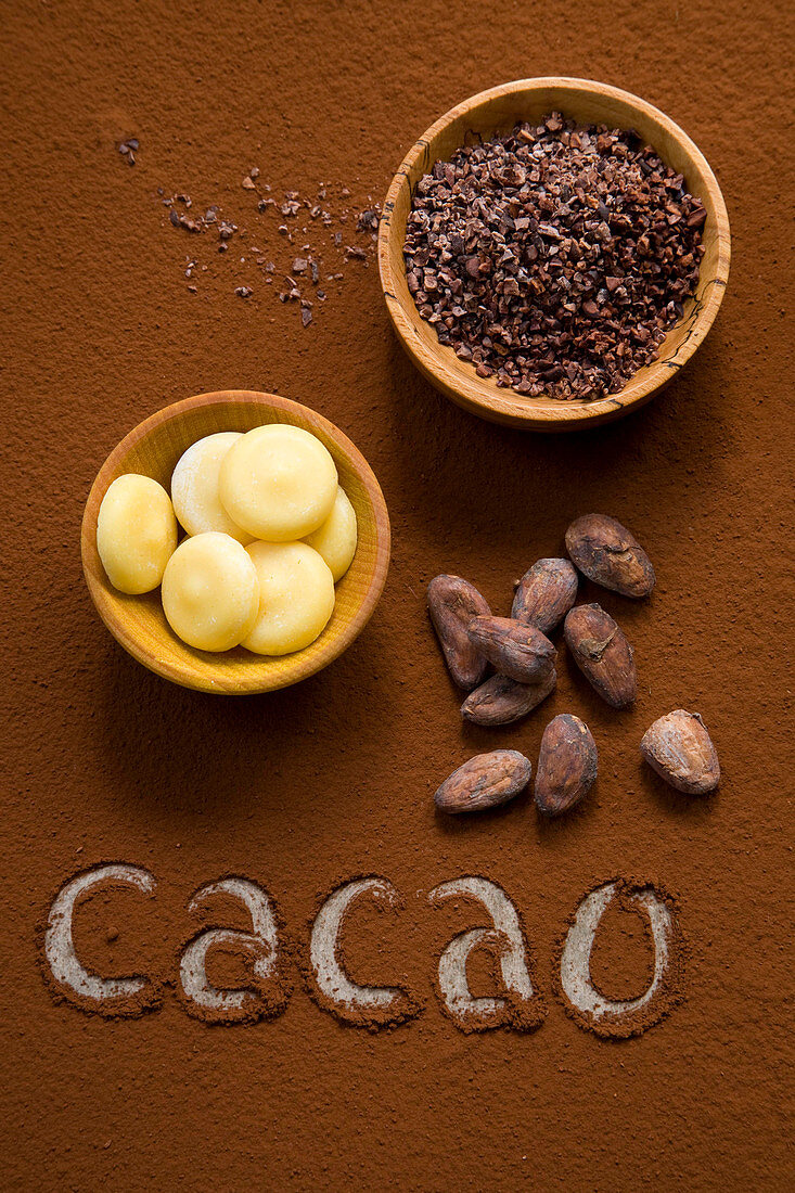 Schokoladenzutaten: Kakaobutter, Kakaonibs, Kakaobohnen