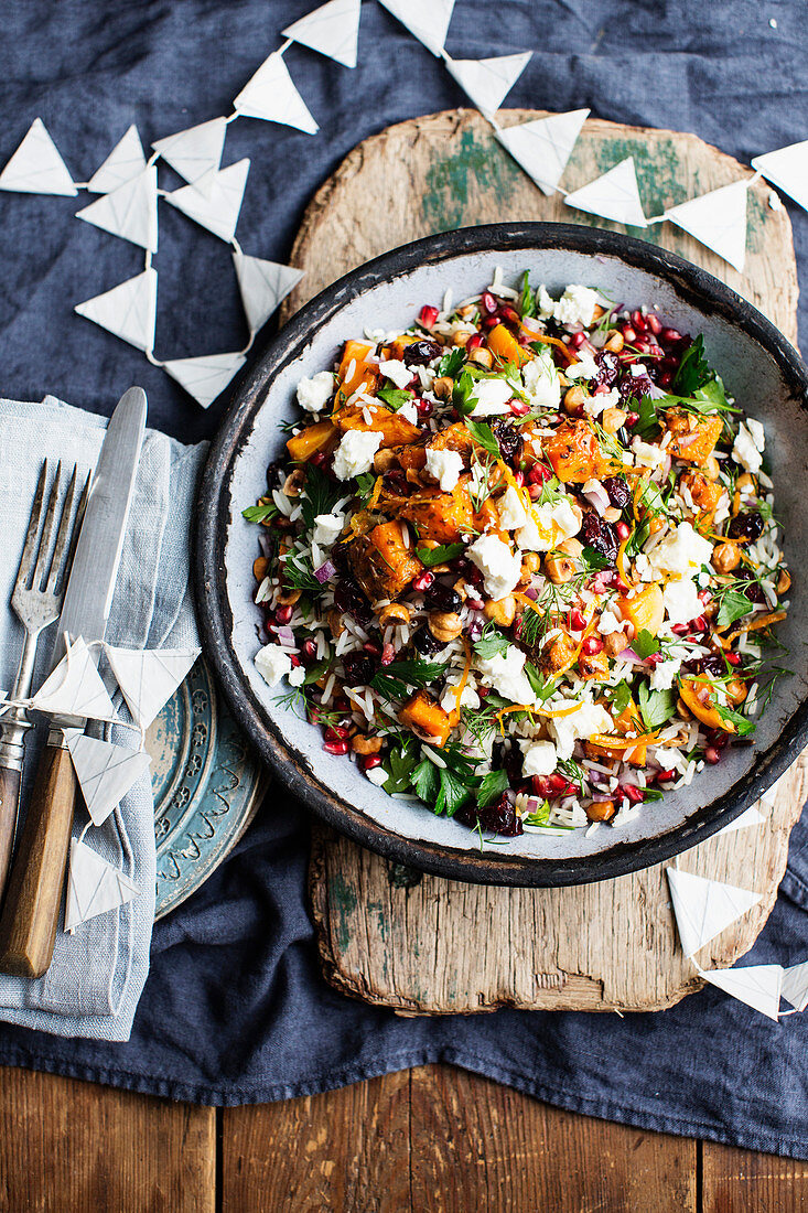 Black and white rice salad with cumin-roasted butternut squash