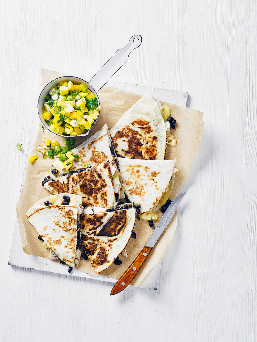 Chicken quesadillas with mango salsa