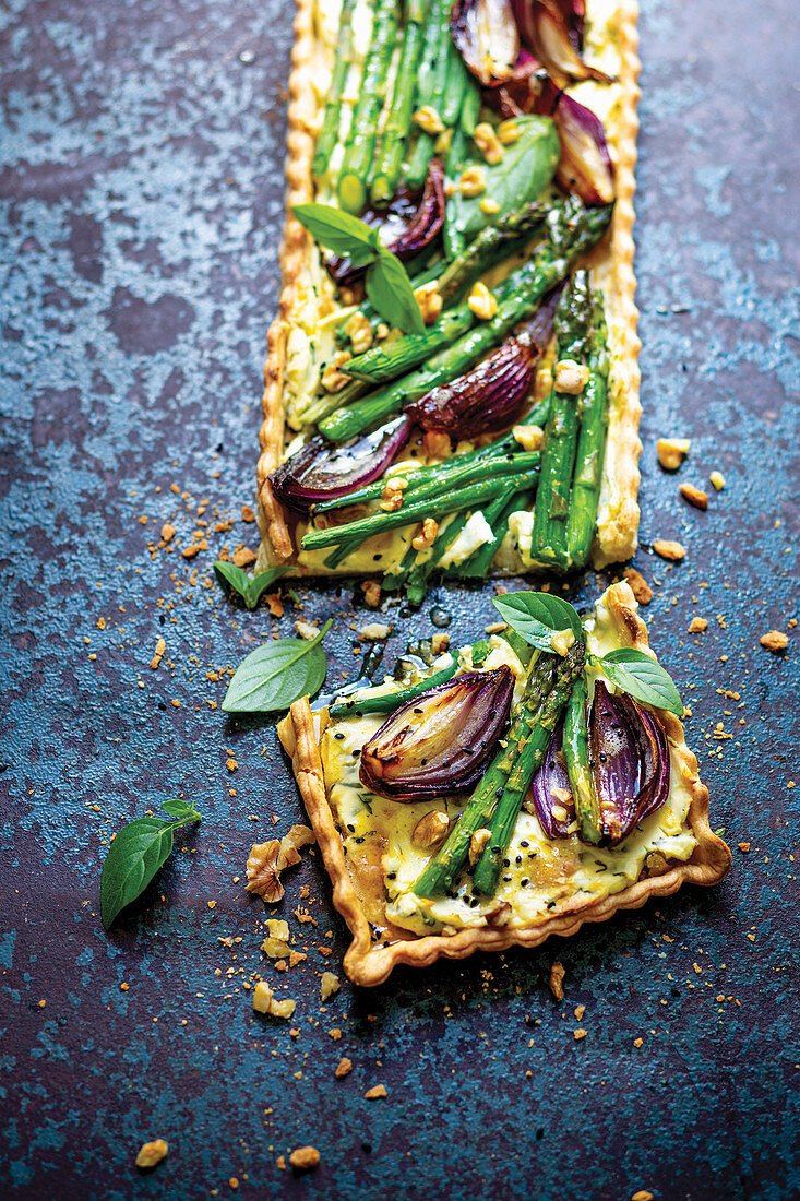 Roasted Red Onion and Asparagus Tart