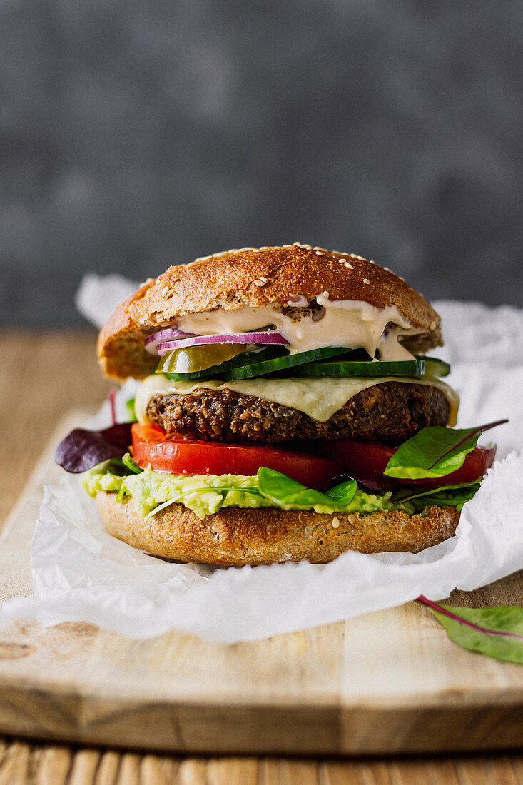 Vegeterian Burger with Avocado and Chilli Mayonnaise