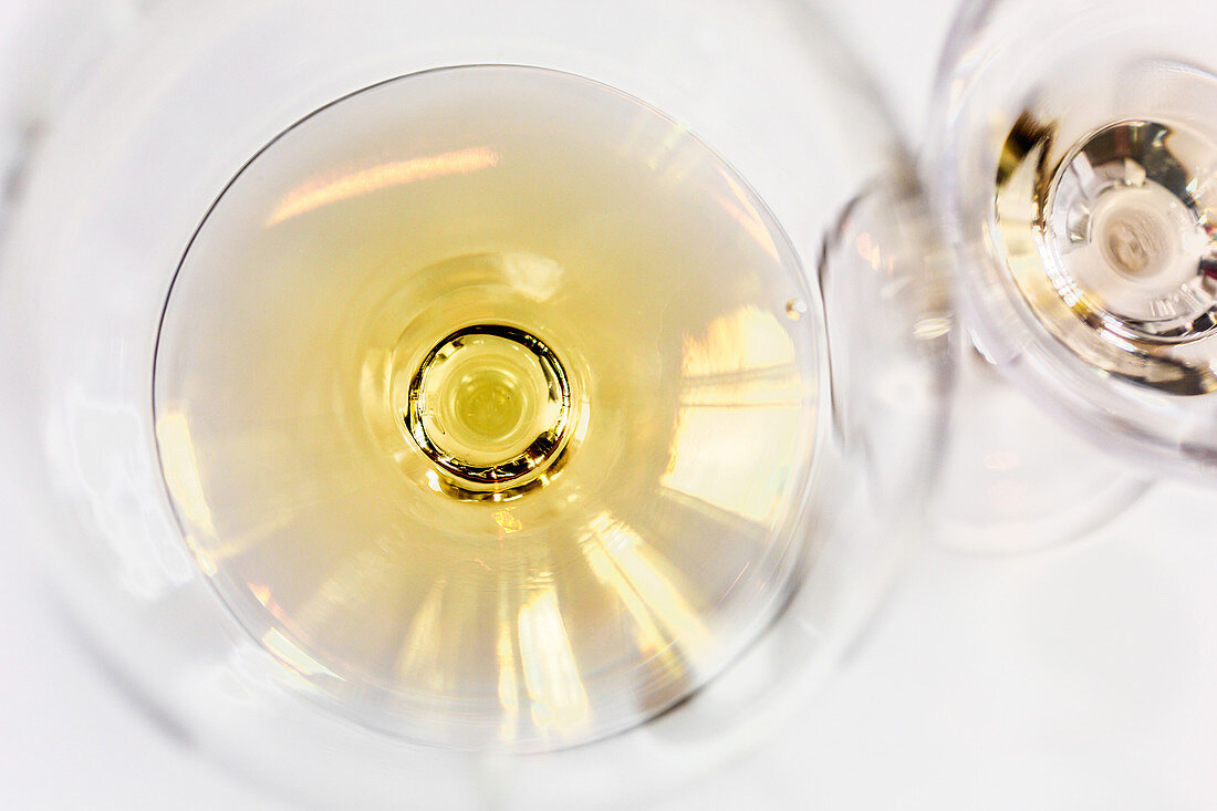 Two glasses of white wine (from above)