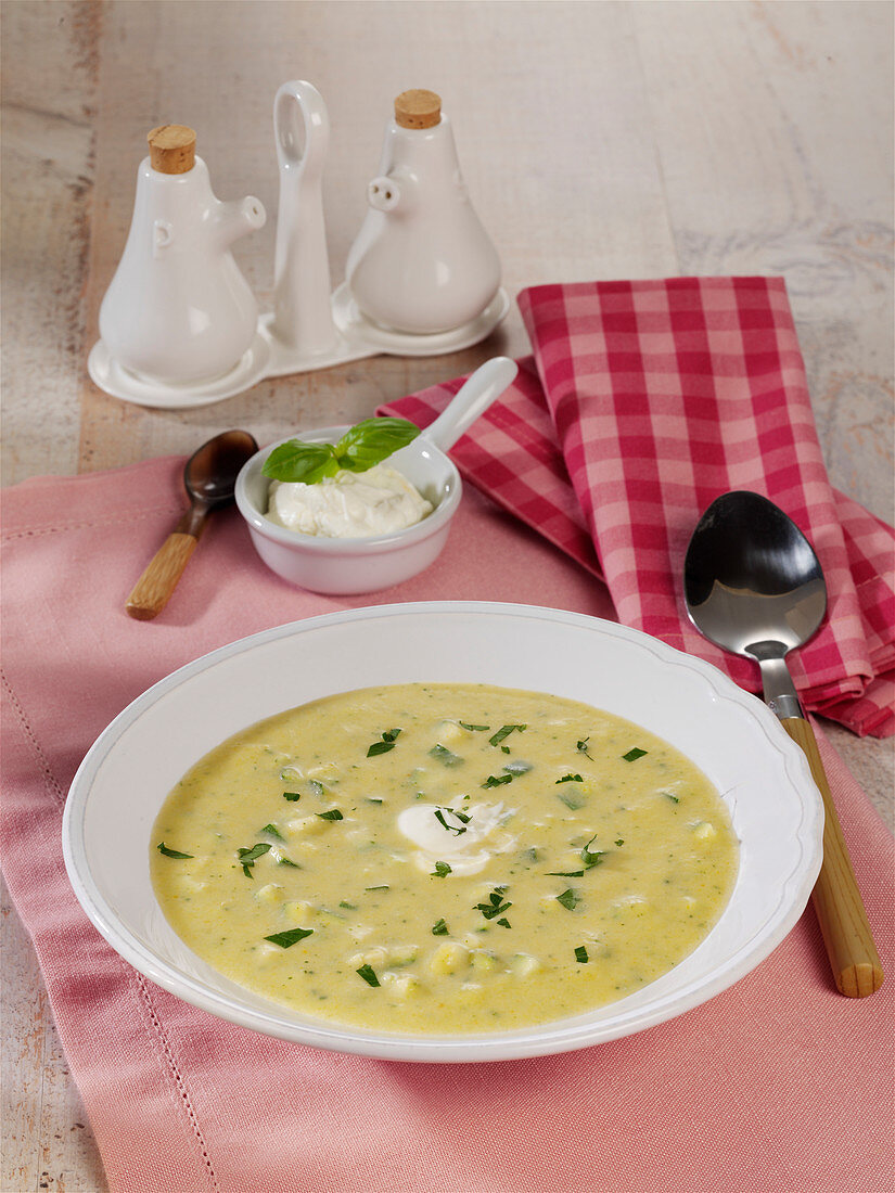 Vegetarian zucchini soup with cream cheese