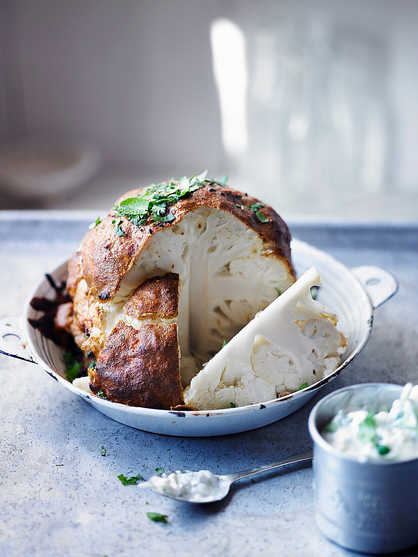 Tandoori cauliflower with mint raita