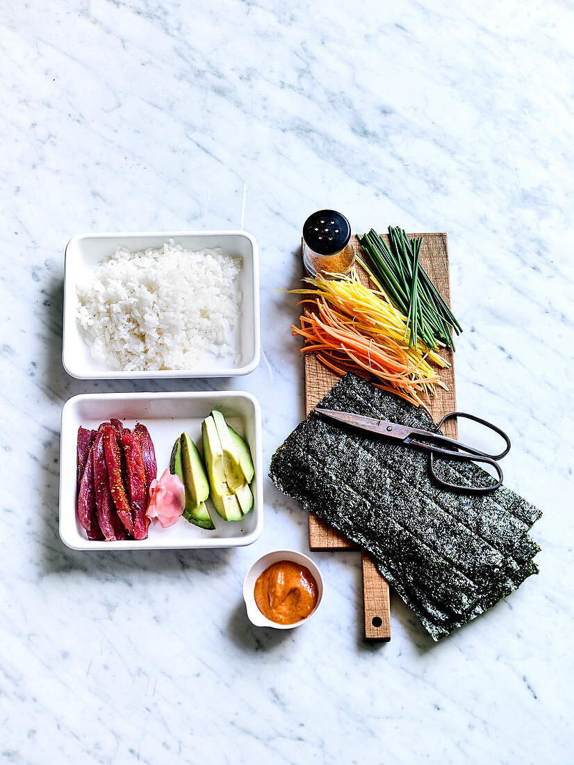 Ingredients for Japenese Hand Rolls Temaki