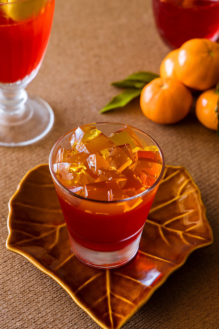 Mandarin juice jelly dessert in glass