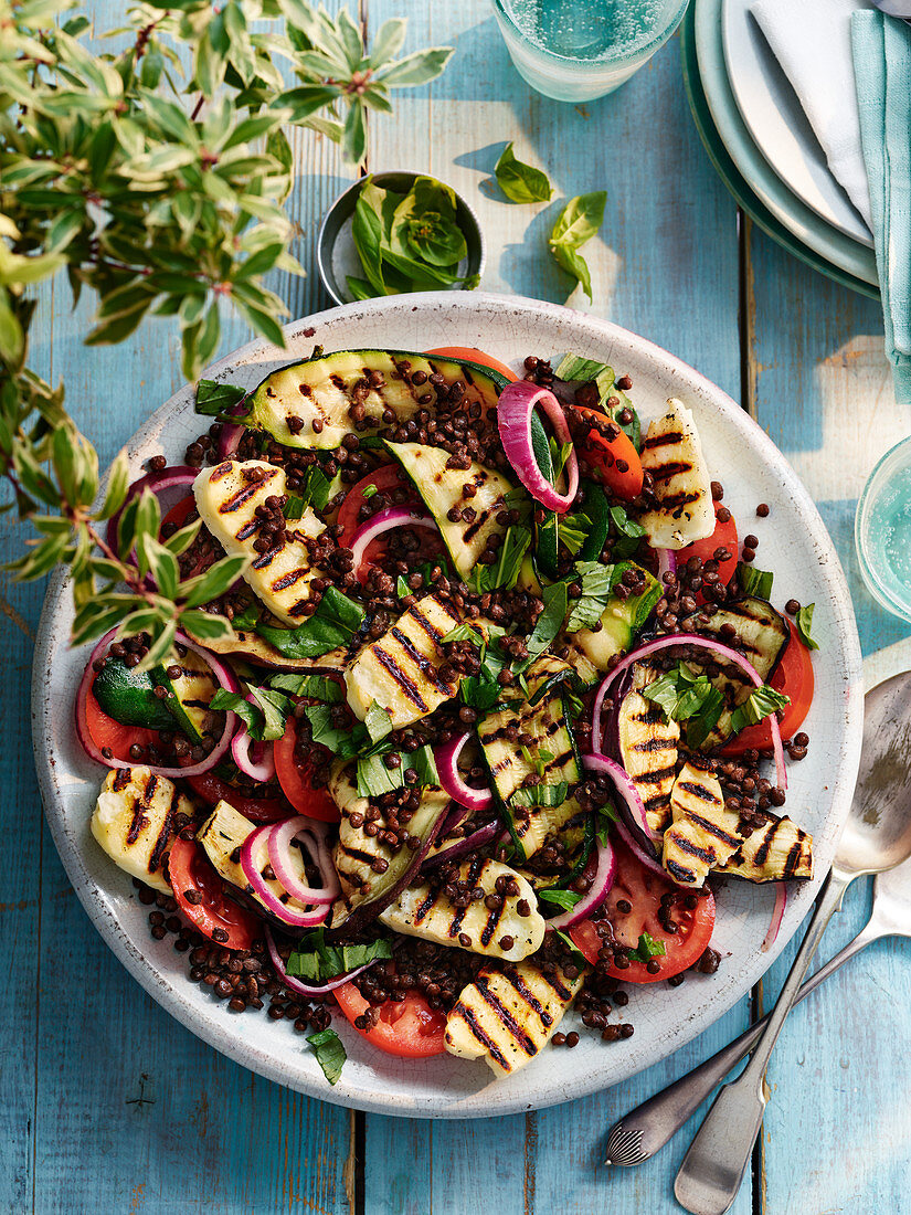 Griddled Ratatouille Style Salad with Halloumi