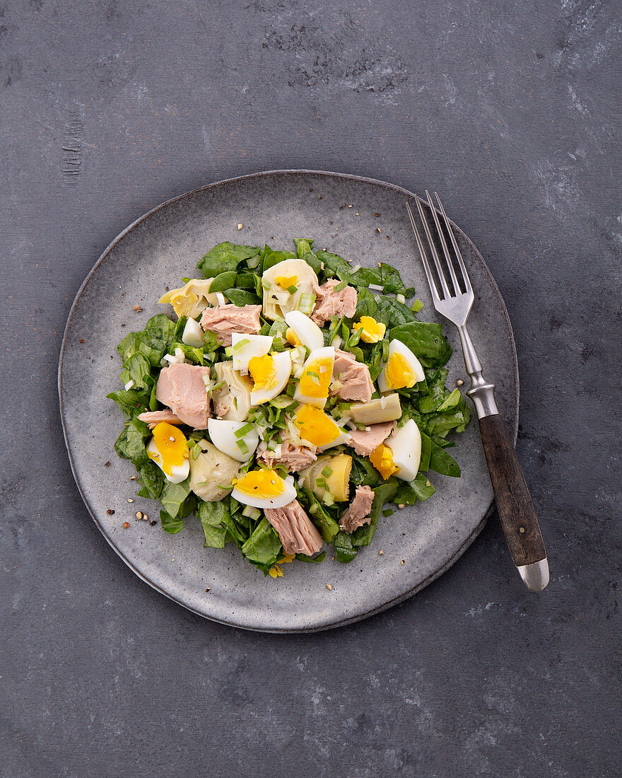 French artichoke salad with egg and tuna fish
