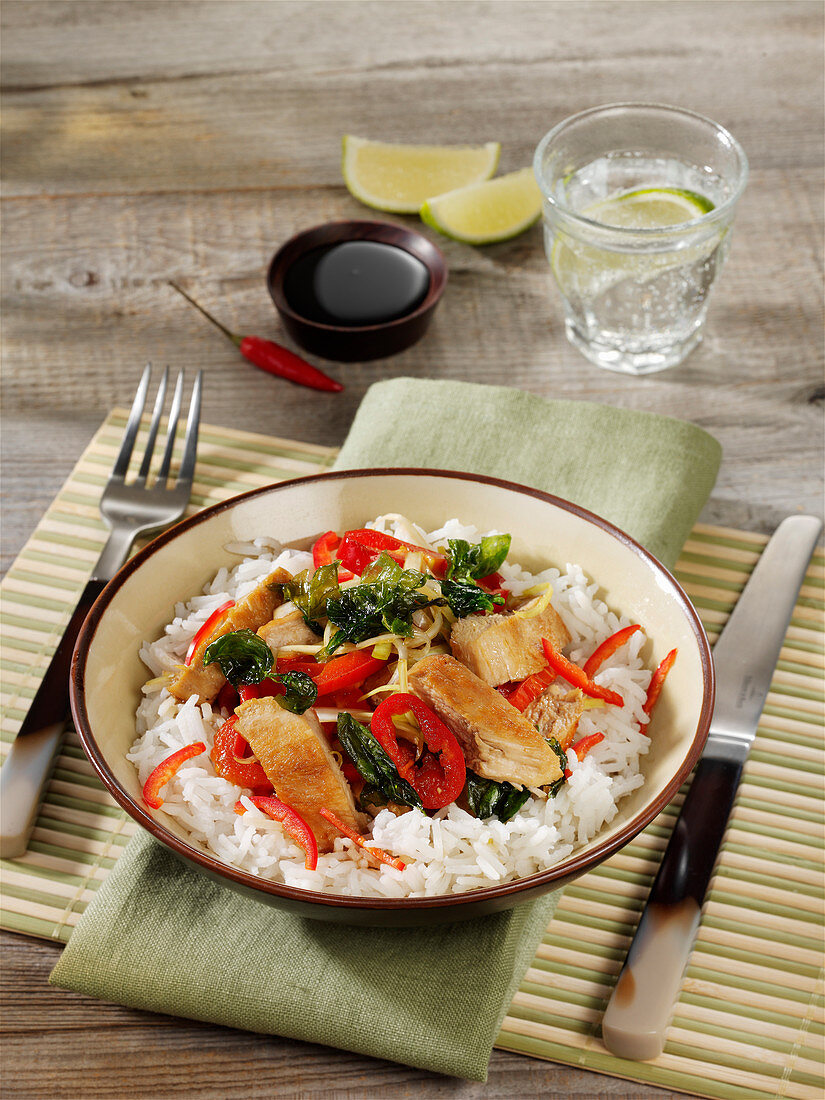 Thai basil chicken with peppers
