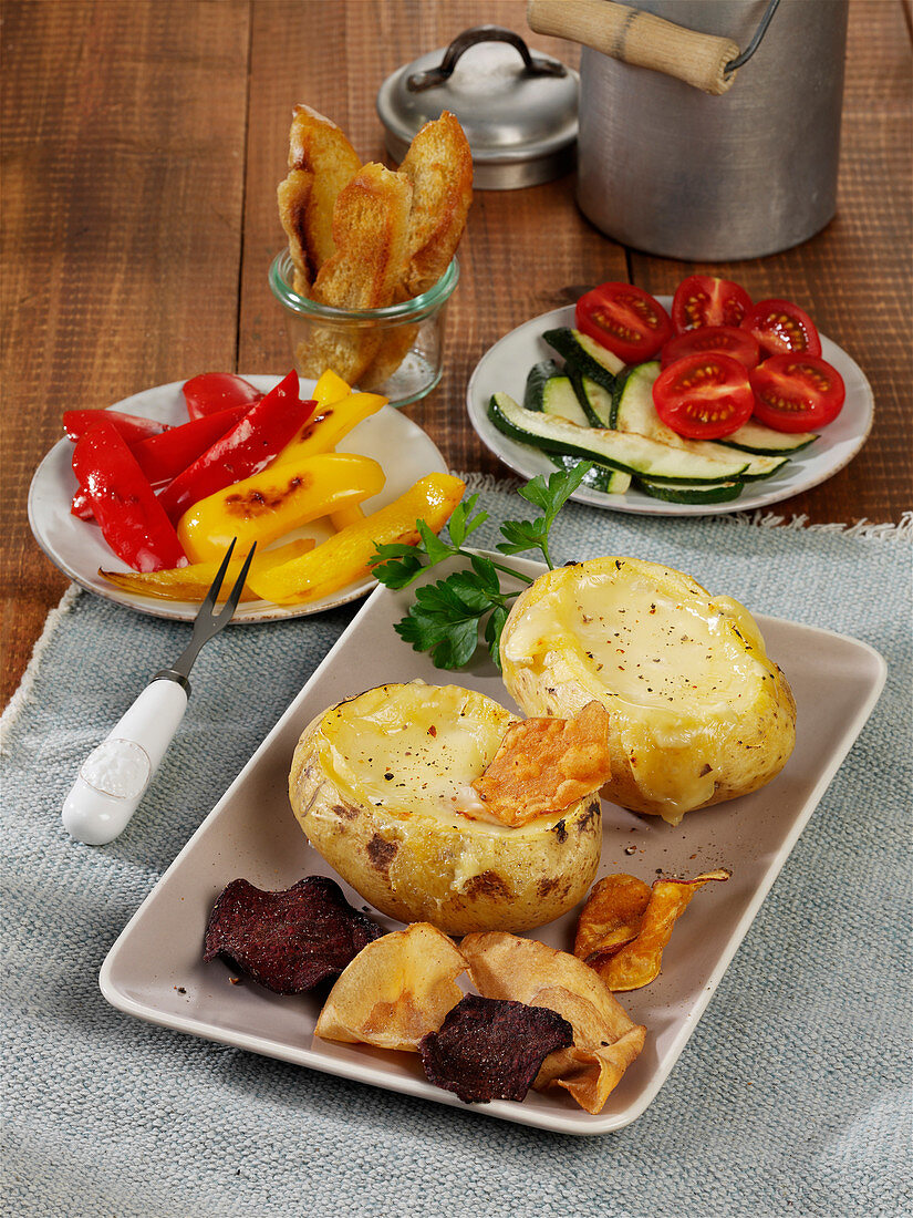 Roast potatoes with cheese fondue