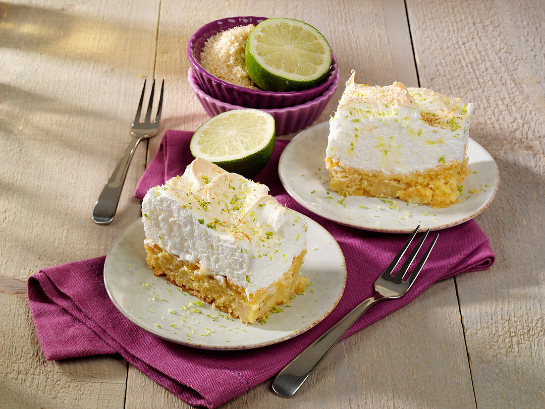 Lime and coconut meringue slices