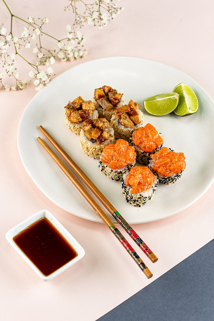 Japanese sushi on a plate