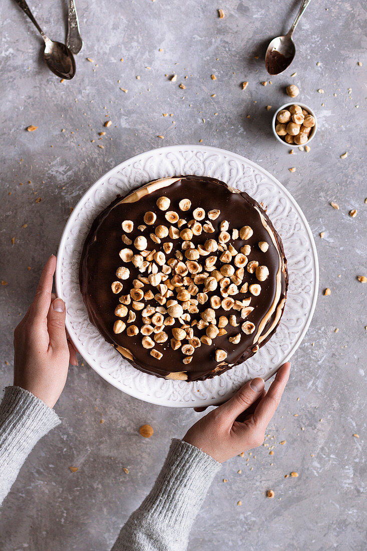 Chocolate and hazelnut crepe cake
