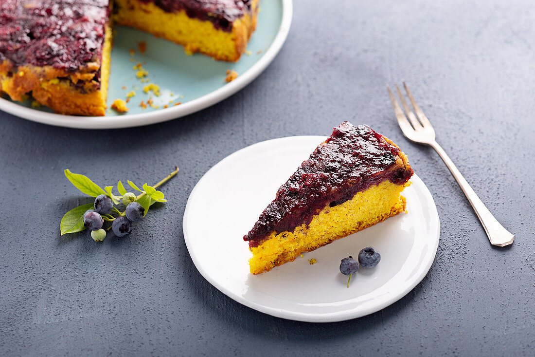 Blueberry and turmeric upside down cake