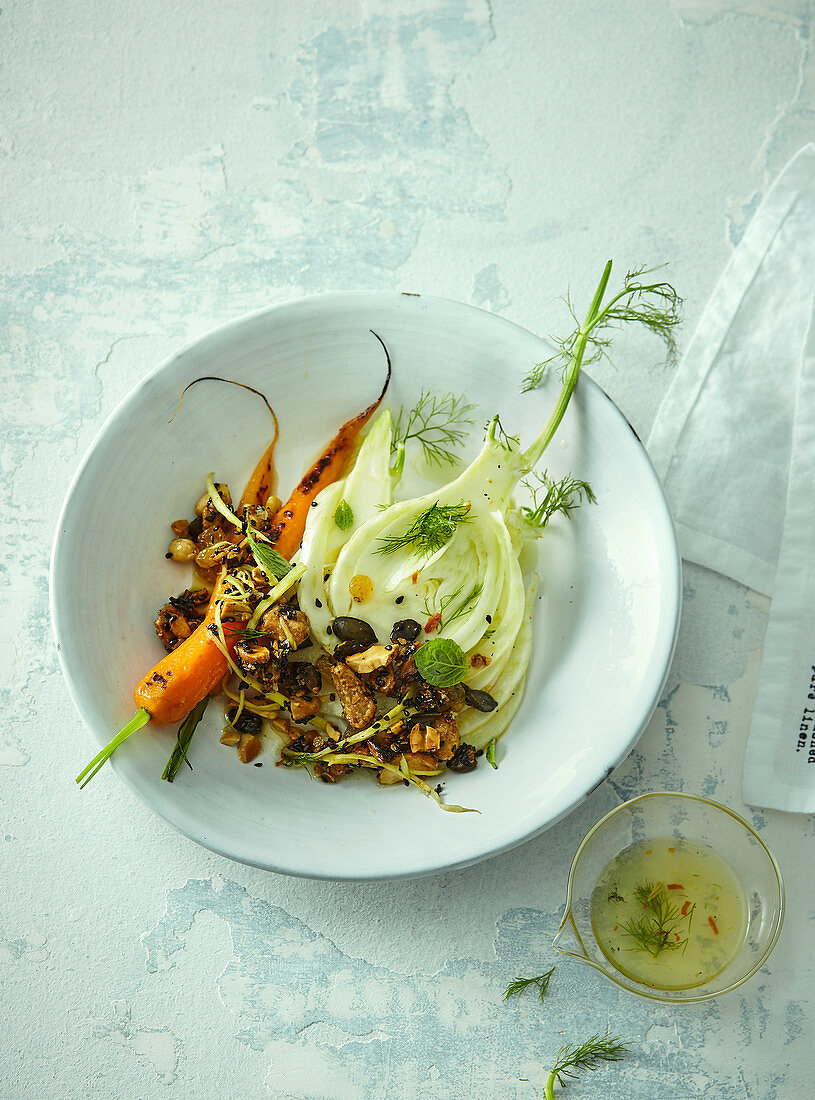 Fennel and carrot salad with almond granola