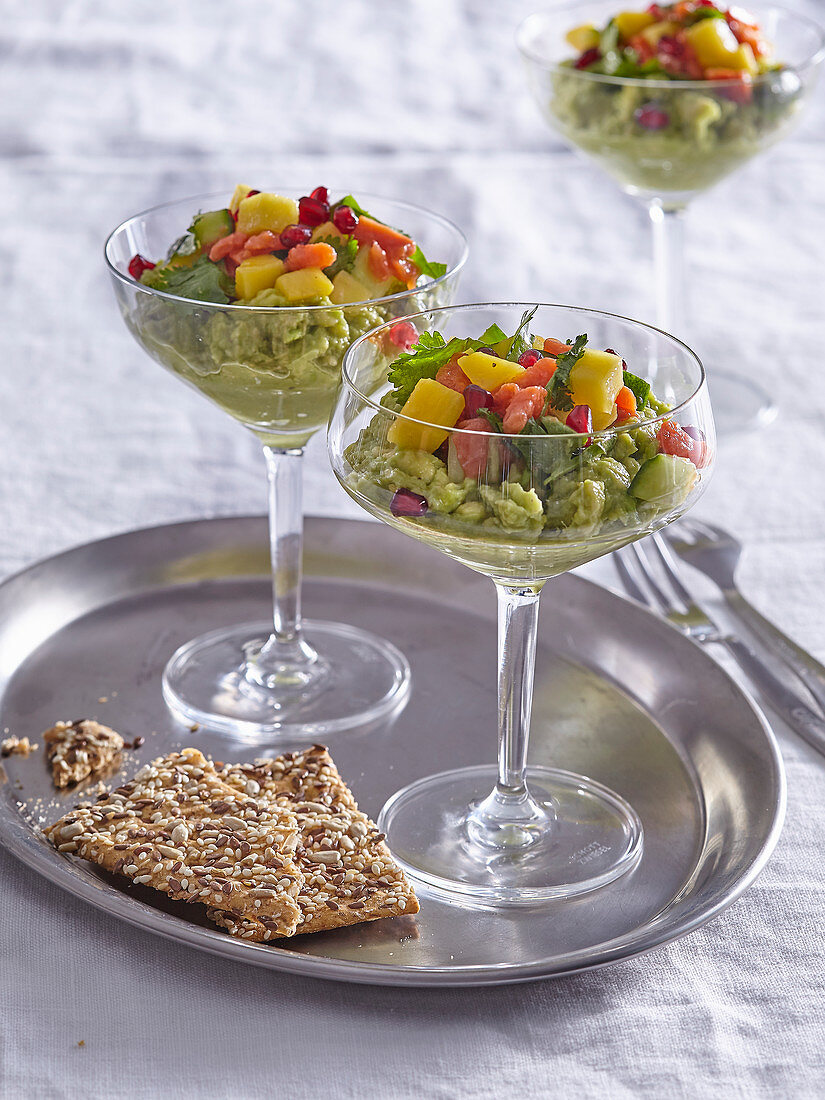 Salmon cocktail with avocado and mango