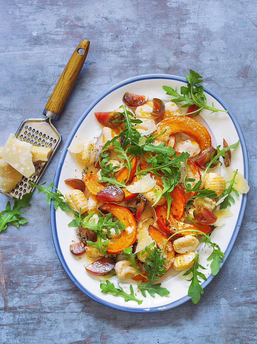 Gnocchi with fried pumpkin wedges and parmesan