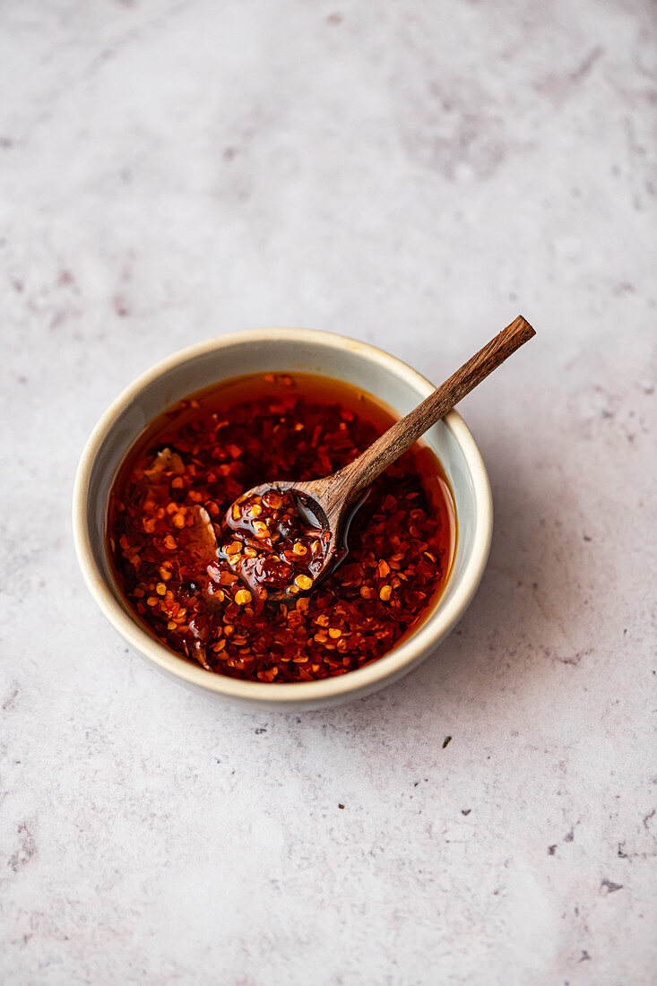 Homemade chili oil used for chinese cooking