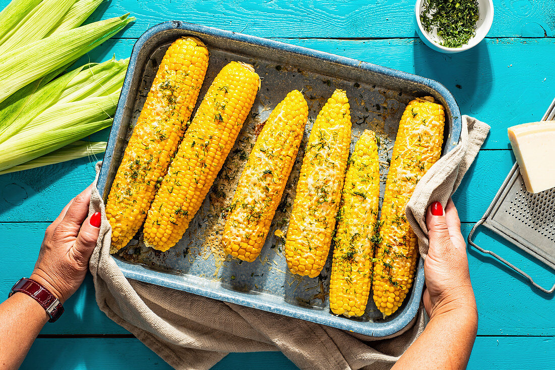 Grilled corn cobs