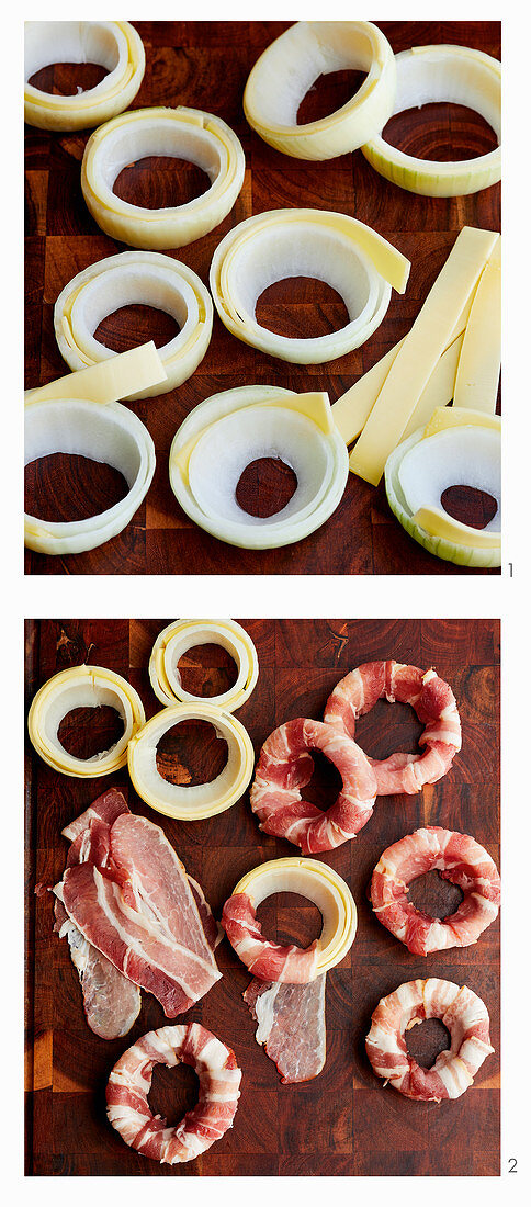 Preparing Cheesy Bacon Onion Rings