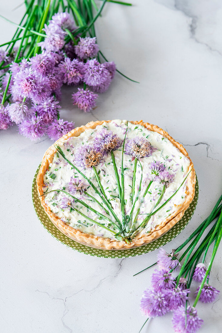 Chives flowers cottage cheese pie