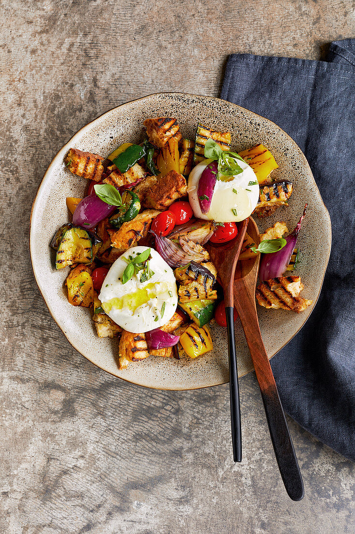 Grilled bread salad with burrata