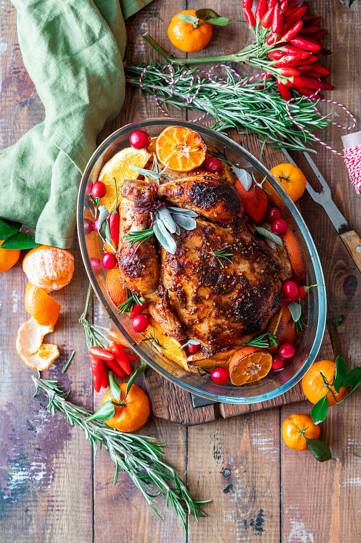 Mandarinen-Hähnchen mit Honig, Senf und Chilis