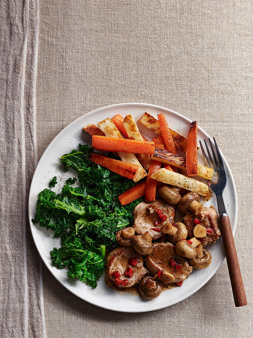 Pork Fillet with Chilli Kale and Balsamic Mushroom Sauce