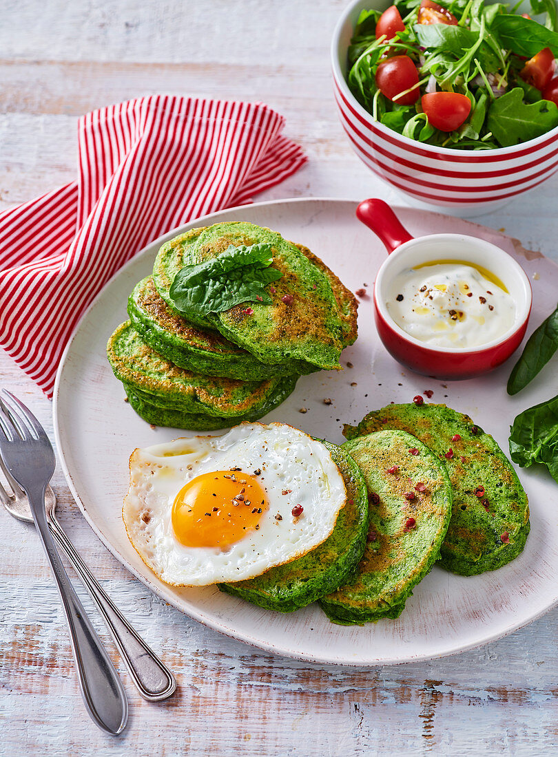 Spinach patties with fried egg