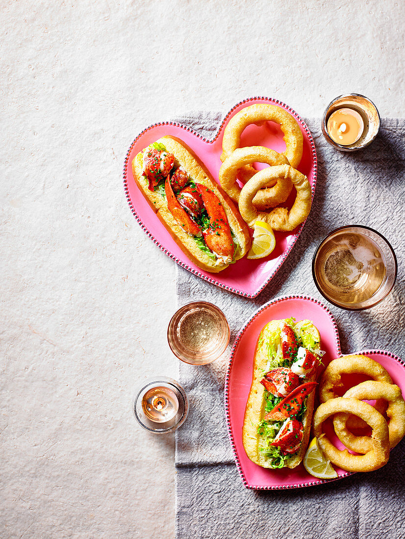 Lobster rolls with fried onion rings