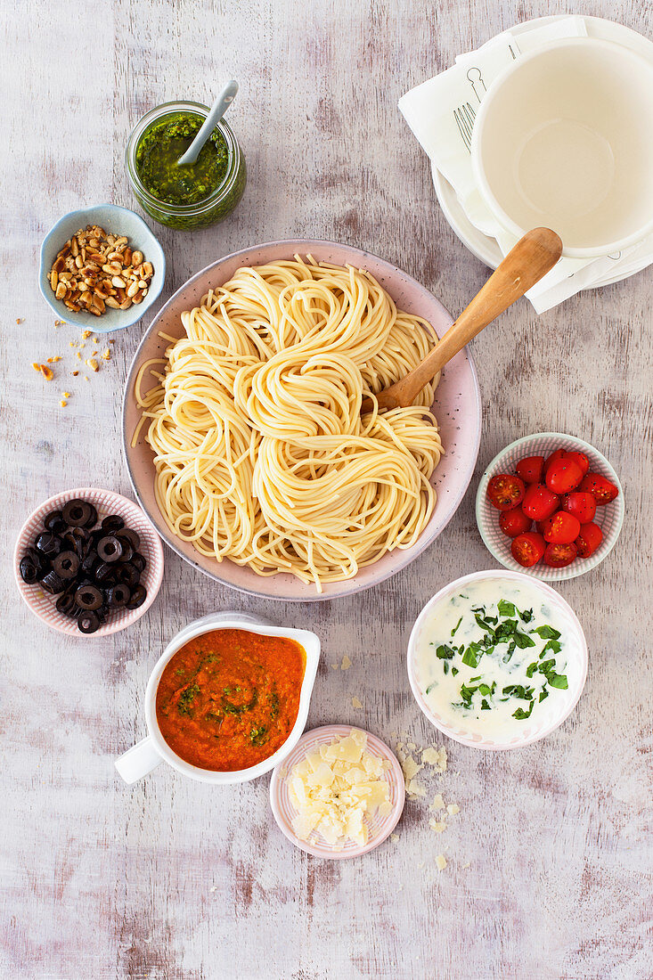 Pasta party with three kinds of sauces