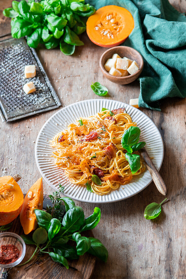 Kürbis Pasta Carbonara