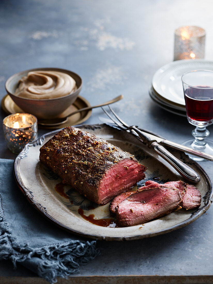 Roast beef with chestnut puree