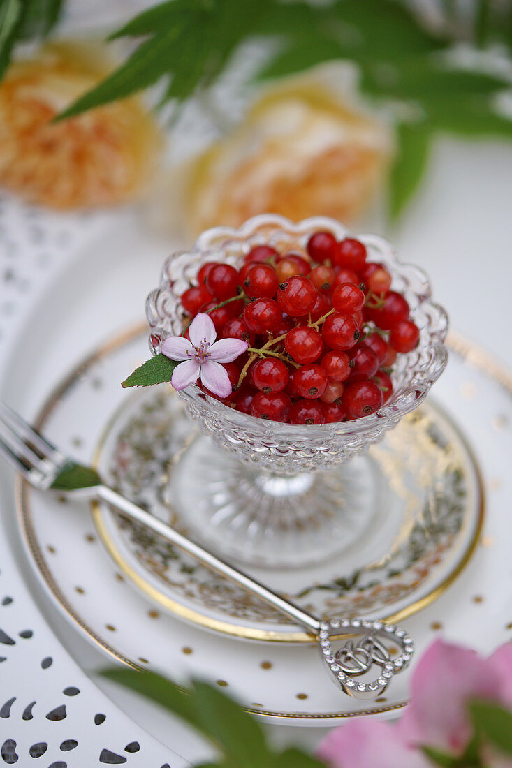 Red currants in a crystal bowl