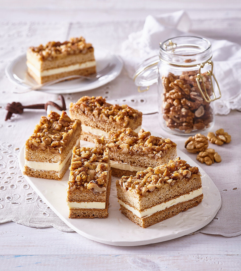 Honey cake slices with nuts